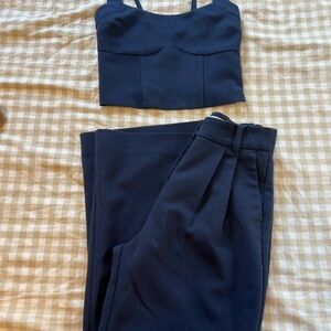 Abercombie Women's Navy Cropped Top & High-Waist Trousers Set